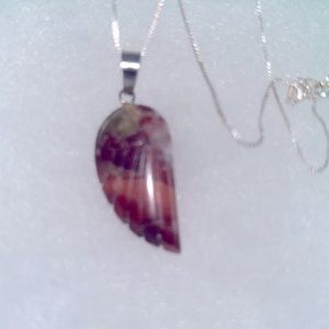 Boho hippie Red Jasper Angel Wing Sterling Silver Necklace 16”